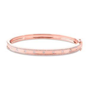 TWO by London 14k Rose Gold Pave Diamond Bar Bangle Bracelet