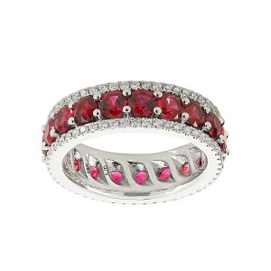 TWO by London 18k White Gold Three Row Diamond & Ruby Eternity Band
