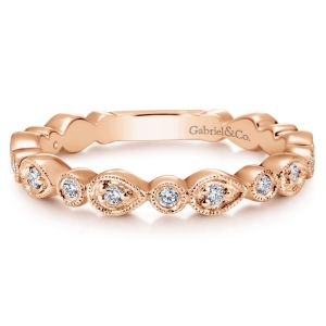 Gabriel & Co. 14k Rose Gold Diamond Pear and Round Shape Stackable Wedding Band