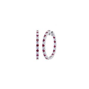 TWO by London 18k Diamond and Ruby Medium Hoop Earrings