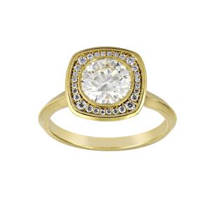 Erika Winters Jin Diamond Halo 18k Yellow Gold Bezel Setting