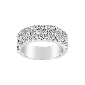 Henri Daussi 14k White Gold 3 Row Pave Diamond Half Way Band