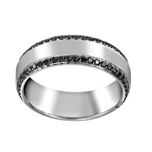 Henri Daussi Black Diamond Edge Matte Wedding Band
